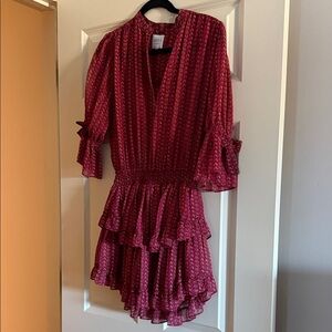 Misa Los Angeles Burgundy Ruffle Dress
